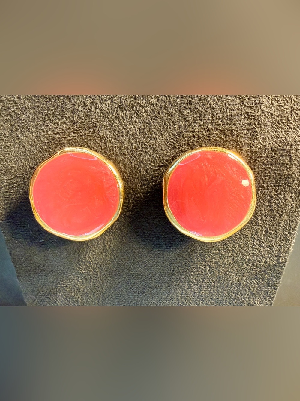 Rare Vintage Trifari Pink Enamel Gold Tone Geometric Clip On Earrings